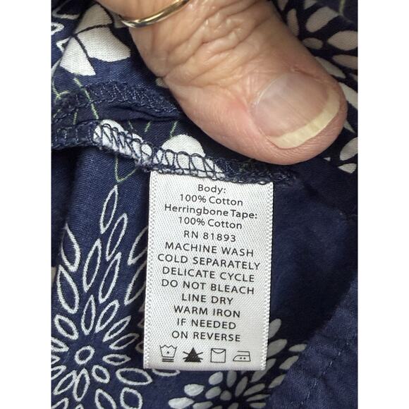 Susan Graver Women’s Plus Sz 2X Cotton Shirt Button Down Floral Print Navy White - Picture 10 of 16